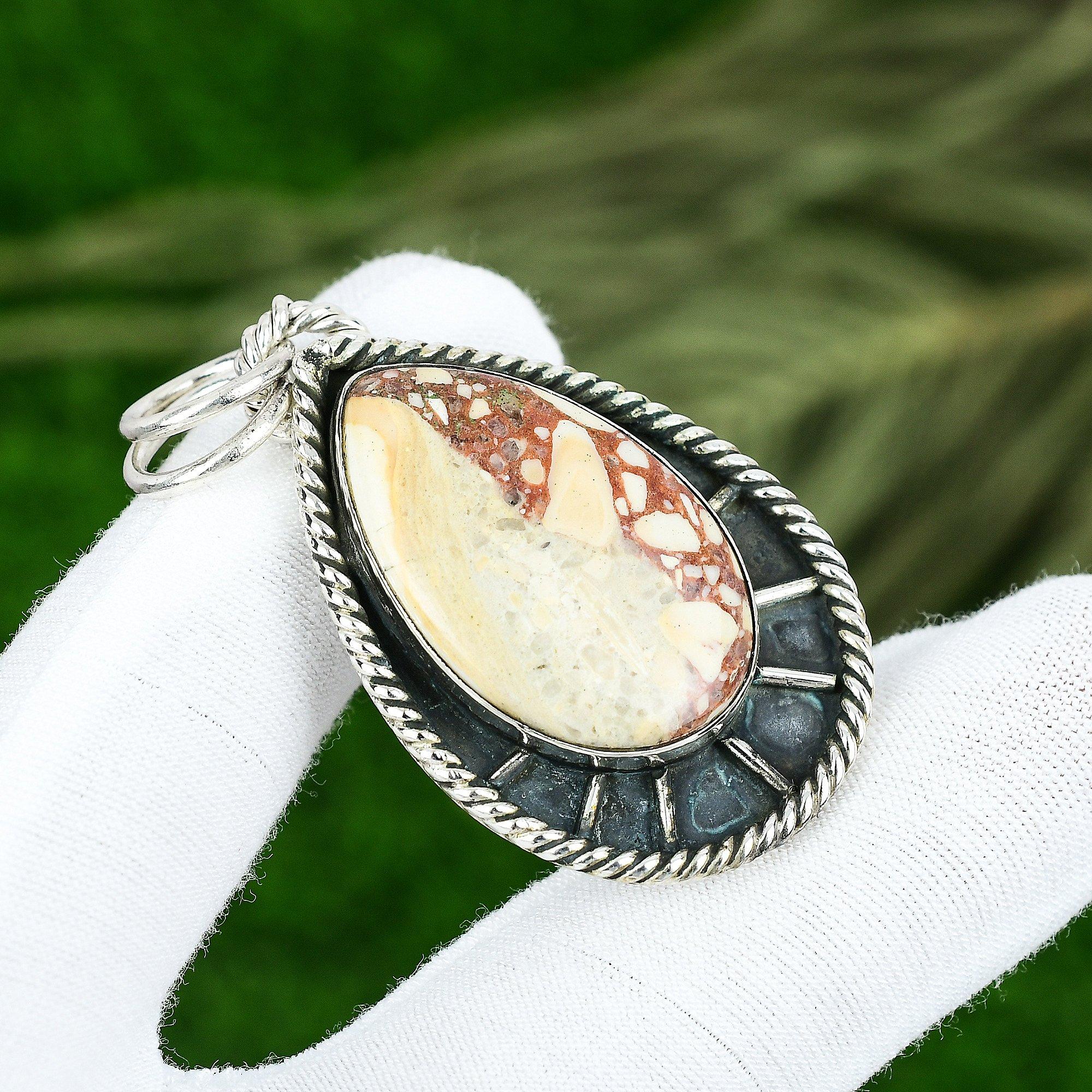 

День сестер Сделка Красный брекчиевидный камень мукаит Серебро 925 пробы Подвеска для жены