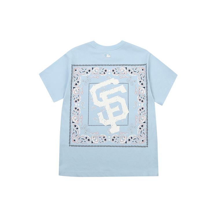 MLB Base Logo T Shirts Unisex Sky Blue Crew Neck Moderate Straight Fit 31TSHP131-14S XXL