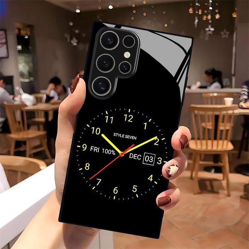 2D Pointer Clock Pattern Mobile Phone Case for Samsung S26 S25 S24 S23 S22 S21 S20 A56 A36 A16 - Glass Protective Cover