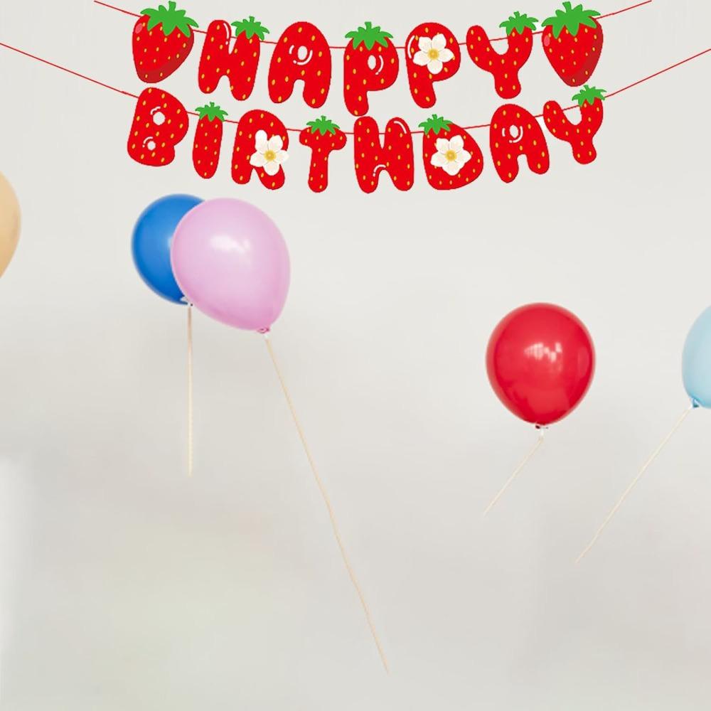 5pcs Strawberry Happy Birthday Banner Strawberry Themed Birthday Party Decoration Berry Sweet Party Decoration