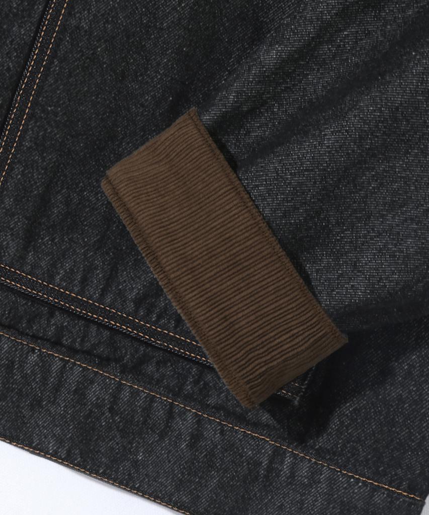 Trillion Corduroy Collar Denim Zip-Up Work Jacket (Black)