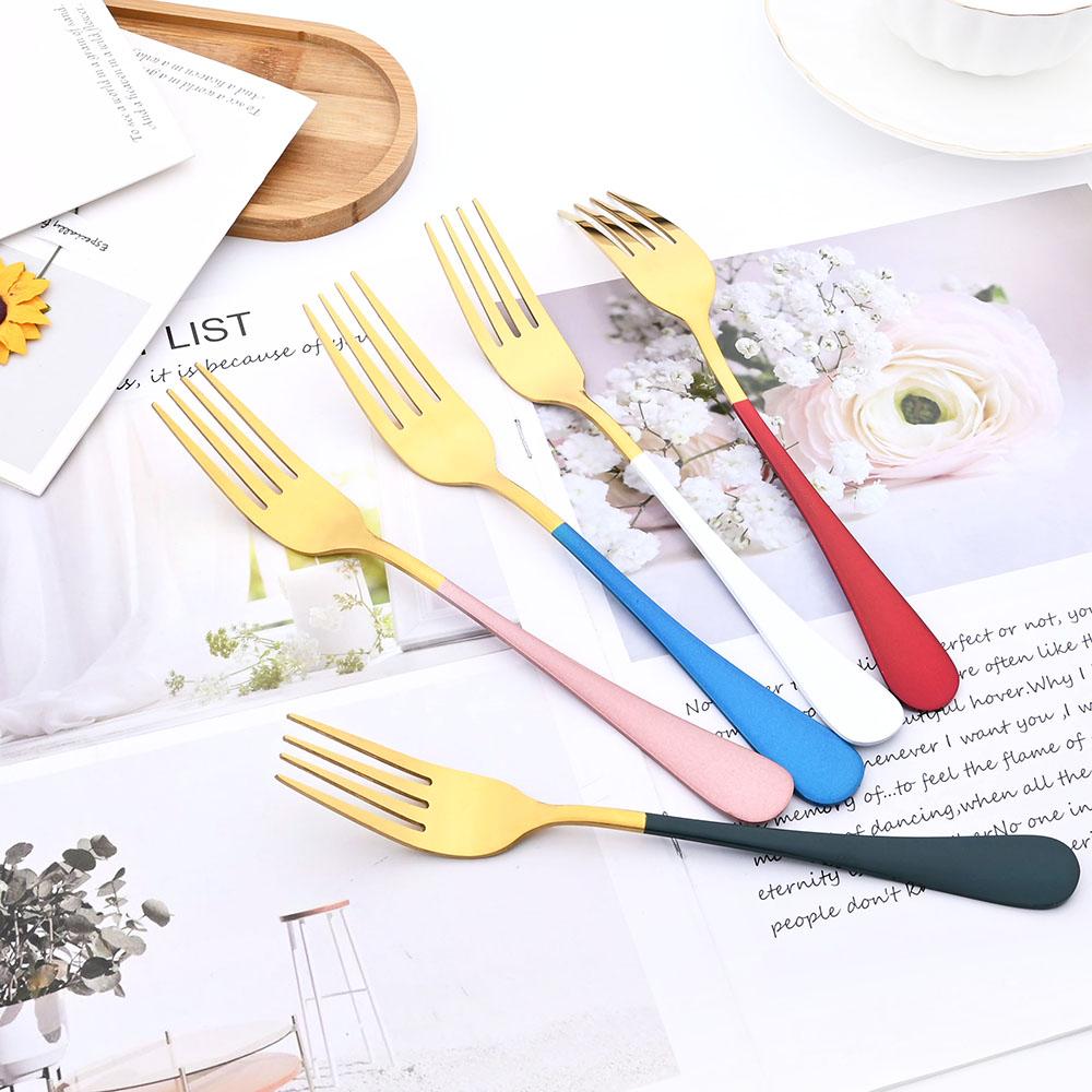 Drmfiy Dinner Forks Stainless Steel Dinnerware Set 6 Piece Snack Dessert Forks Tableware Salad Fork Cutlery Kitchen Utensils