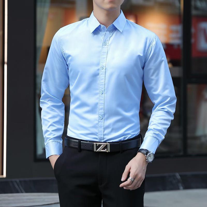 Men's Slim Fit Korean Style Long Sleeve Shirt - Spring & Autumn Trend