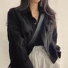 Women's Spring Vintage Collared Single-Breasted Corduroy Shirt Solid Color Long-Sleeve Jacket