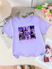 Girls K-POP Halloween Demon Idol Print Short Sleeve T-Shirt Cute Cartoon Graphic Tee Kids Summer Casual Top