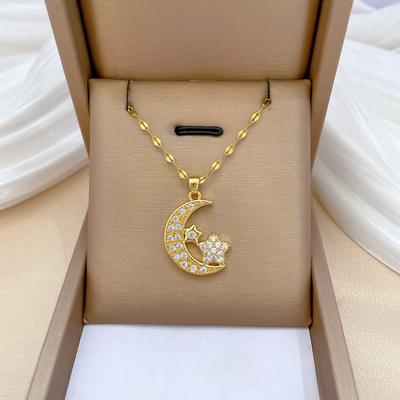 Star Moon Myth Zircon Light Luxury Temperament Gorgeous Full Diamond Necklace Female Versatile Clavicle Chain Titanium Steel Chain