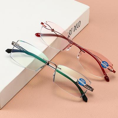 Reading Glasses Anti-Blue Frameless Diamond Trimmed Reading Glasses Men And Women Exquisite Reading Glasses Running Rivers And Lakes