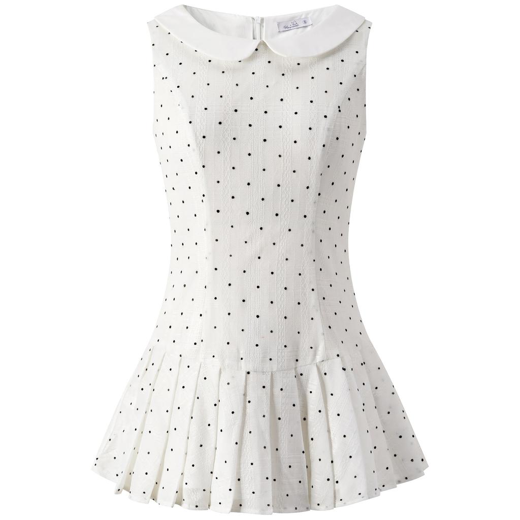 Spring and summer sweet wind white polka dot doll collar dress women's summer new sleeveless design women's A-word short skirt