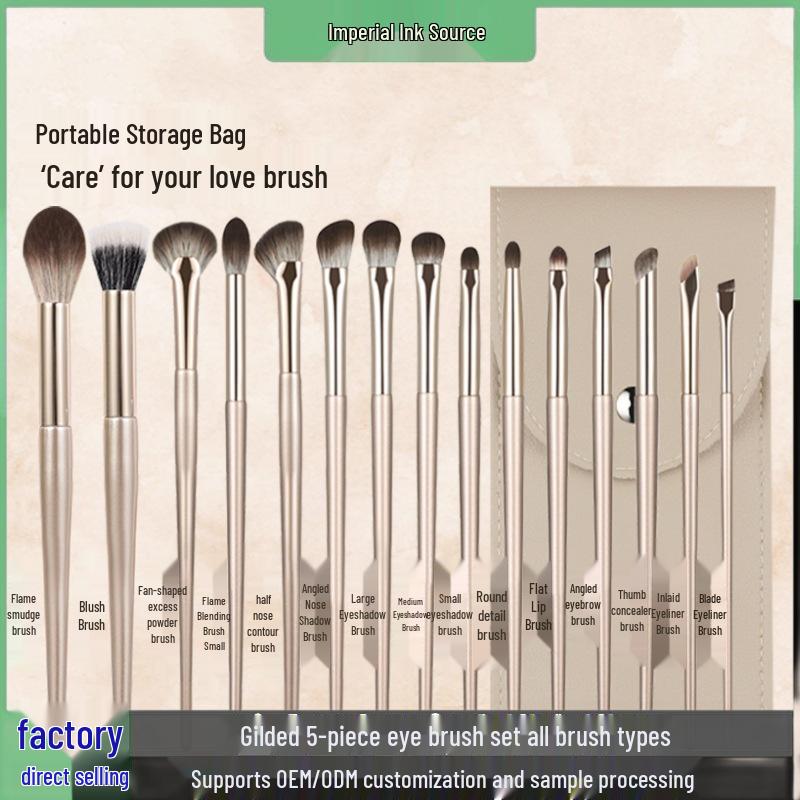 15-piece Makeup Brush Set: Eye, Stippling, Blush, Lip, Scythe-shaped, Eyeshadow, Nose Shadow, Full Setting Brushes