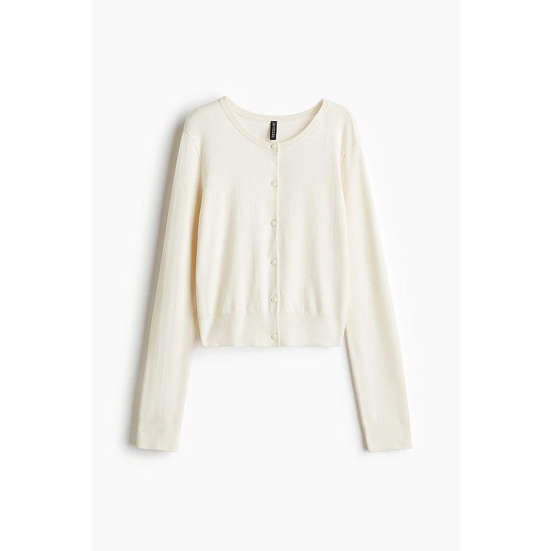 

Hm Women s Clothing Wool Knitwear 2025 Autumn New Arrival Light Autumn Wear Soft and Fine Slim-Fit Cardigan 1264247 Cream color 170/104