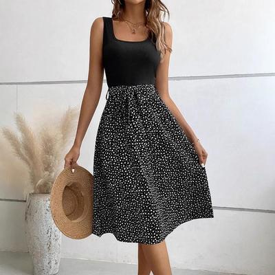 Vestido de una pieza casual de verano para mujer sin mangas con estampado de lunares para vacaciones playa