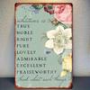 Vintage Metal Wall Sign Rustic Floral Scripture Quote Tin Plaque Home Decor