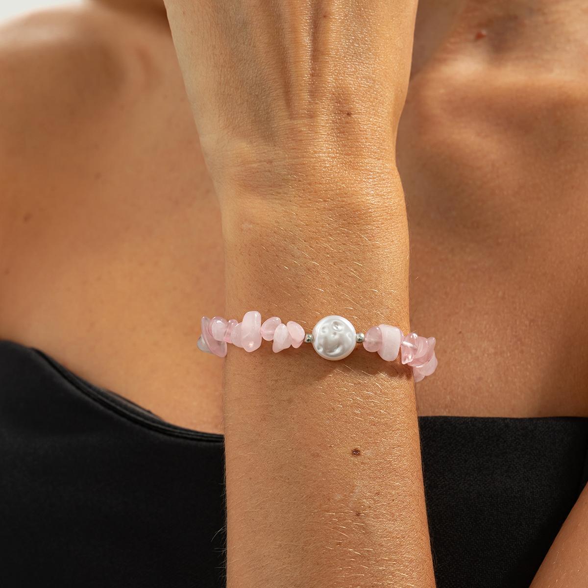 

Ingemark Trendy Elegant Imitation Pearls Bracelets for Women Vintage Irregular Pink Stone Hand Accessories 2026 New Year Jewelry розовый