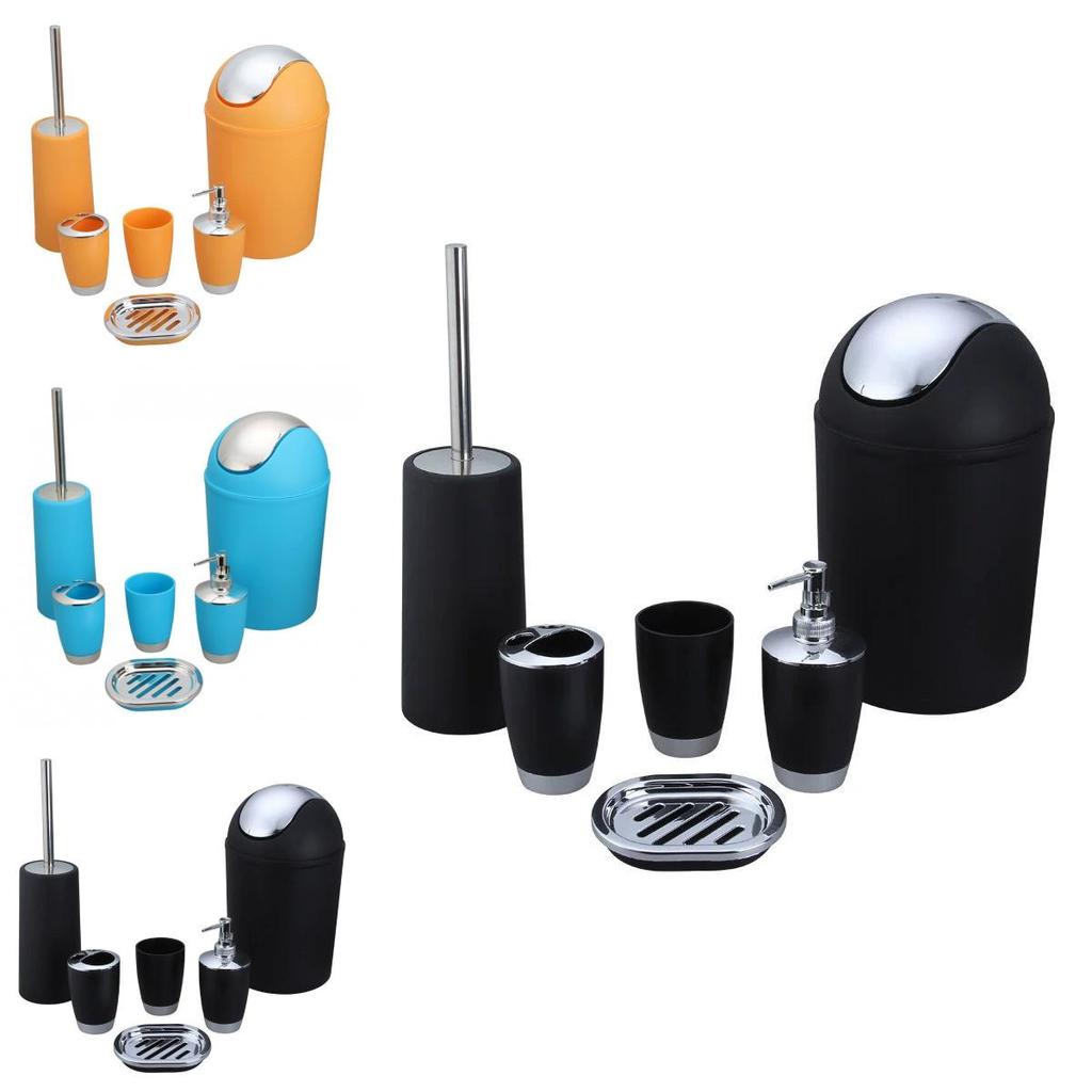 Badezimmer-Accessoire-Set Sechs Teile Kunststoff Waschraumzubehör Mit Zahnbürstenhalter und Becher Zum Verschenken