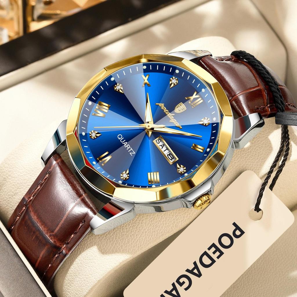 Poedagar Luxury Casual Man Wristwatch Quartz Sports Business Men Watch Waterproof Easy to Read Luminous Date Week Leather Men's Watches