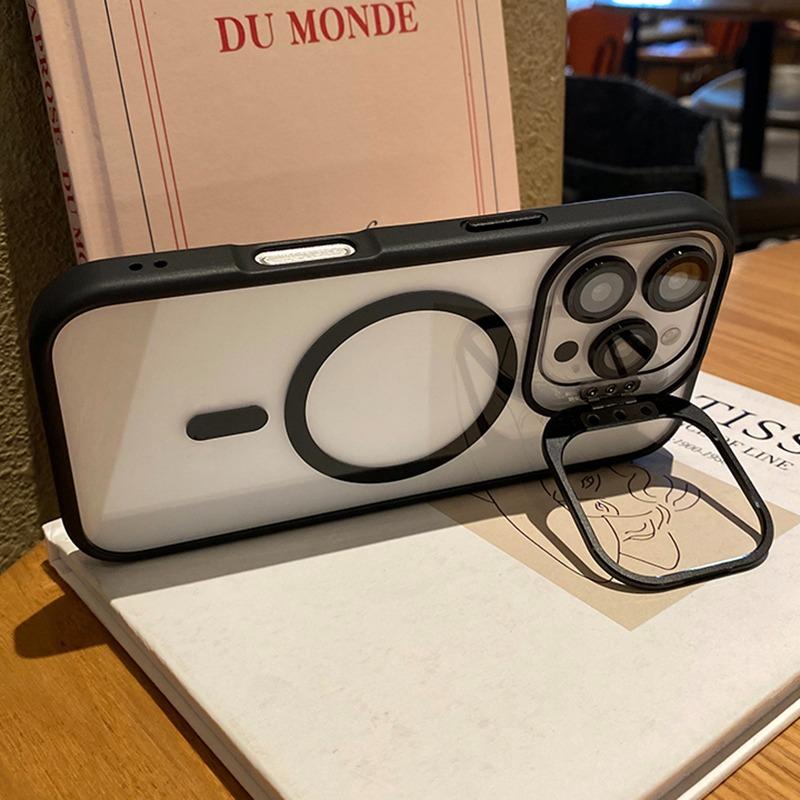 Matte Phone Case For iPhone 17 16 15 14 13 12 11 Pro Max Plus Air For Magsafe Transparent Magnetic Holder Lens Protection Cover