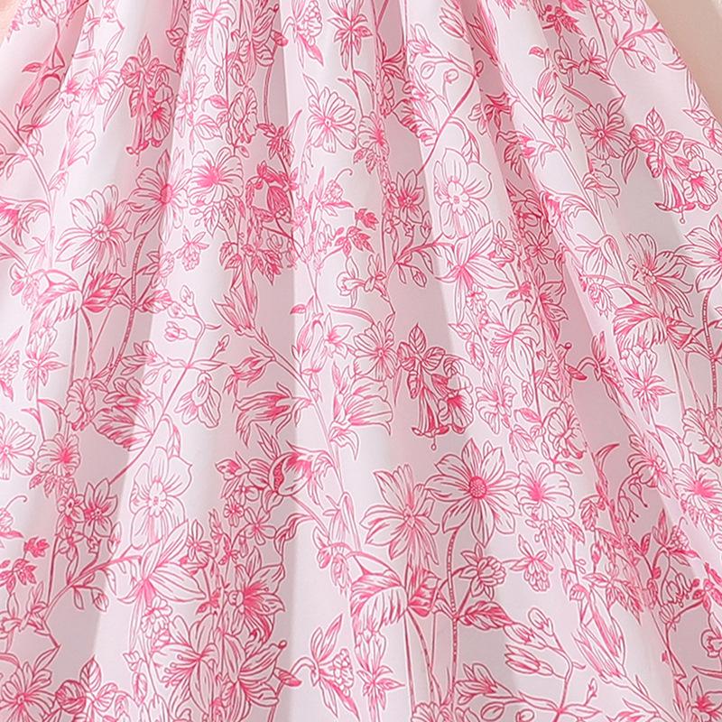 Rochie de vară 2025 cu mâneci bufante și imprimeu floral pentru fete - Stil dulce de prințesă cu talie strânsă