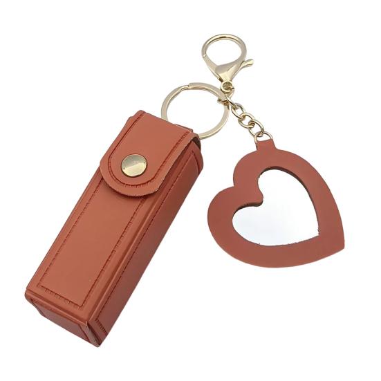 Yousheng Keychain Lipstick Bag Love Mirror Protective Faux Leather Case Portable Keyring Cell Phones Wallet Car Key Chain