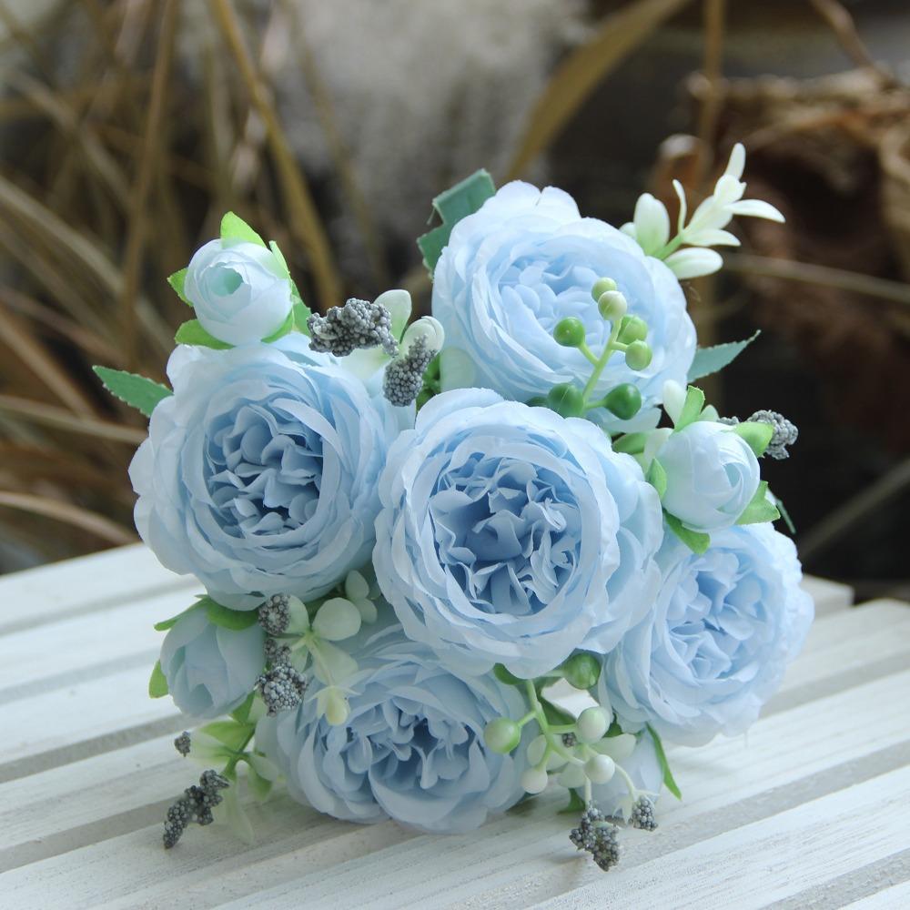 Neuer 32cm Pfingstrosenstrauß 3D 5 Köpfe Seidenblume Kleine Knospe Real Touch Kunstblume Hochzeit