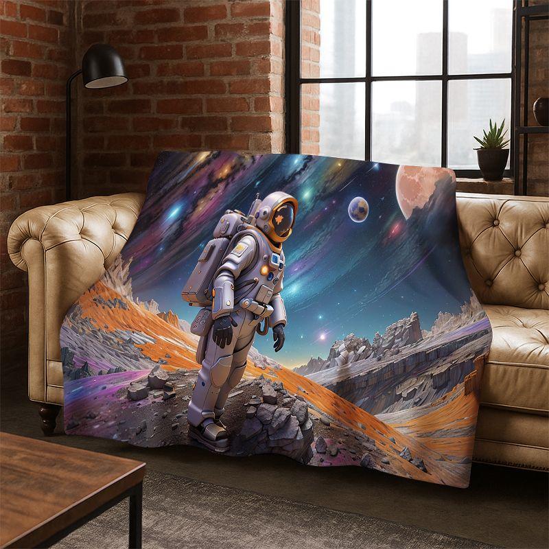 Cartoon Astronaut Universe Spaceman Outer Space Flannel Blanket Soft Warm Throw Blanket for Bedroom Living Room Bed Travel kids