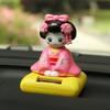 New Solar Powered Japanese-Style Doll Car Ornament Kimono Girl Shaking Head Nod Head Cartoon Doll Dashboard Cute Car Accessories