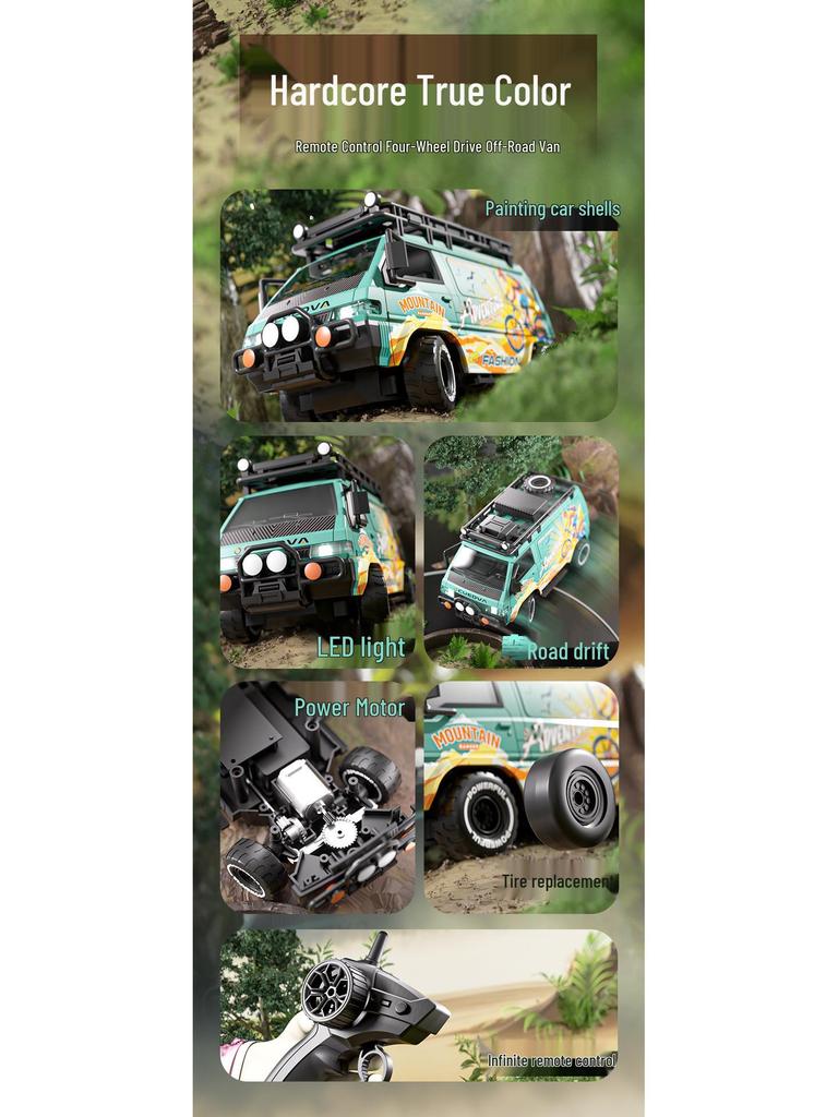 High-Speed RC Racing Van: 4WD, Drift, Rechargeable, Lights, Replaceable Tires, Off-Road Toy for Kids