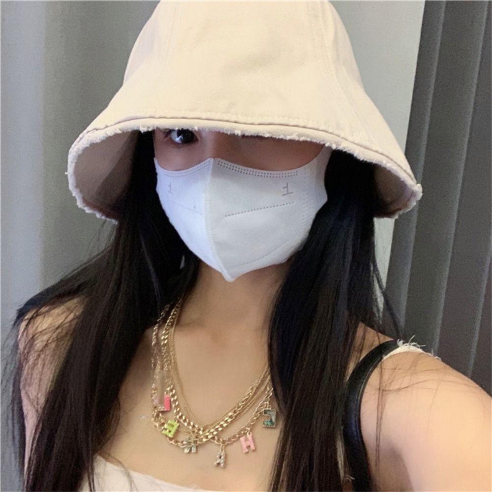 Solid Color Women's Bucket Hat Large Brim Outdoor Fisherman Hat Cotton Basin Hat  Female