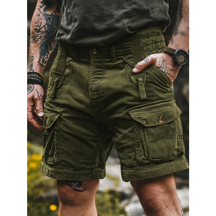 Vintage Cargo Shorts Men's Summer Trendy Retro Corduroy Short Pants Men's Casual Solid Color Shorts Sports Breathable Sweatpants