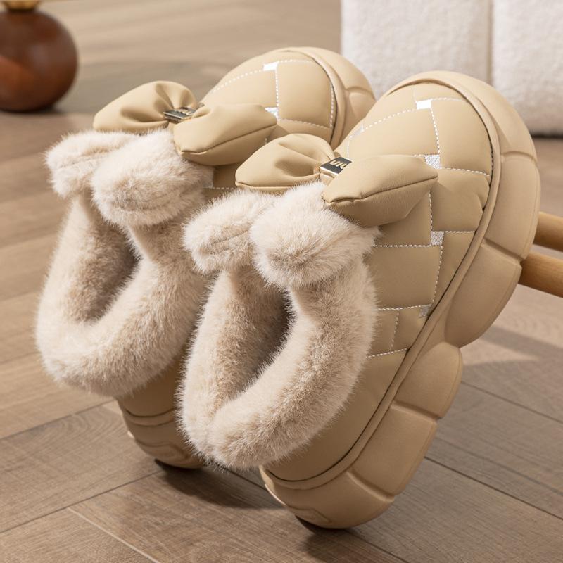 

Новые женские осенне-зимние хлопковые туфли, модные, с бантом, на толстой подошве, нескользящие, водонепроницаемые, бархатные, теплые хлопковые туфли 40-41 абрикосовый