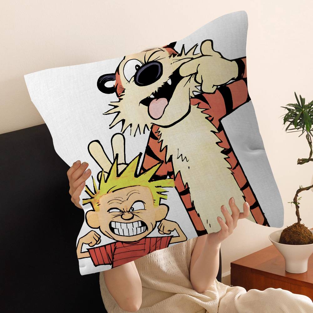 Book C-Calvin and H-Hobbes Pillow Covers Cartoon Sofa Decorative Home Double-sided Printing Short Plush Cute Cushion Cover