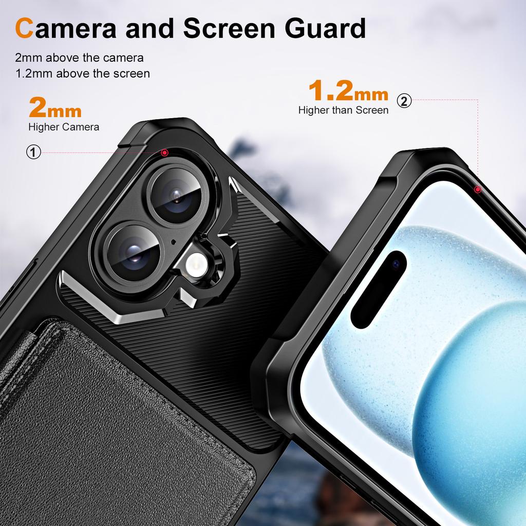 For iPhone 16 Case Card Slot Kickstand Leather+TPU Reinforced Corner Phone Cover
