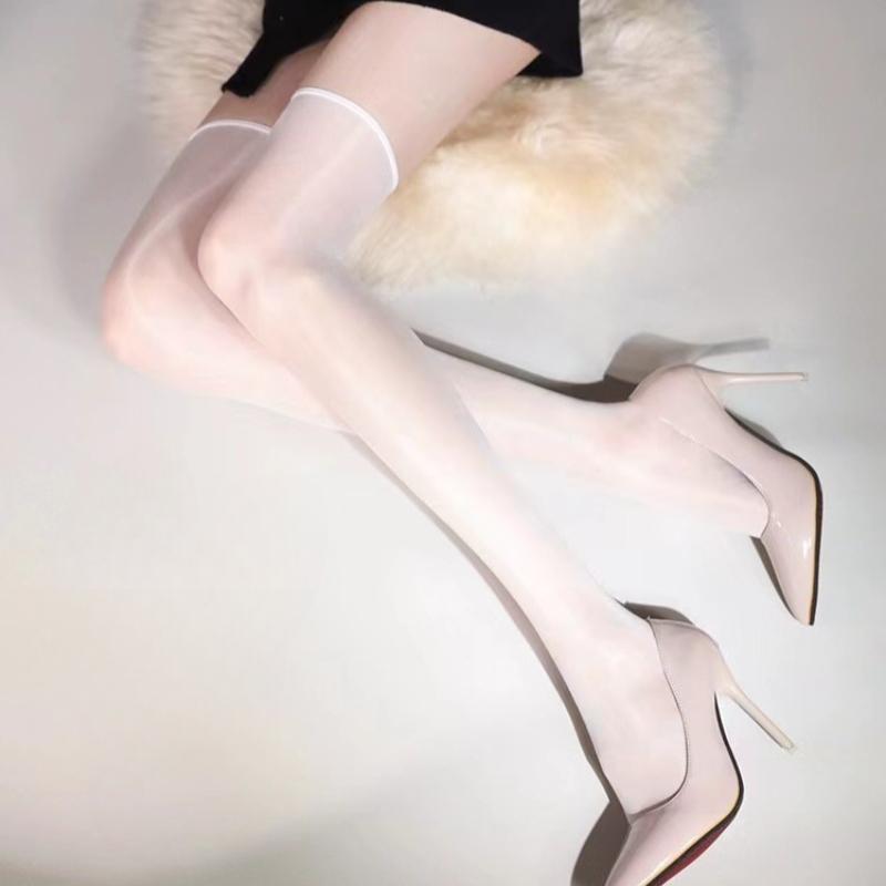 

1D Супертонкие Дышащие Колготки Масло Блестящие Шелковистые Прозрачное Белье Эластичный Нейлон Чулки Выше Колена Для Подвязок One Size