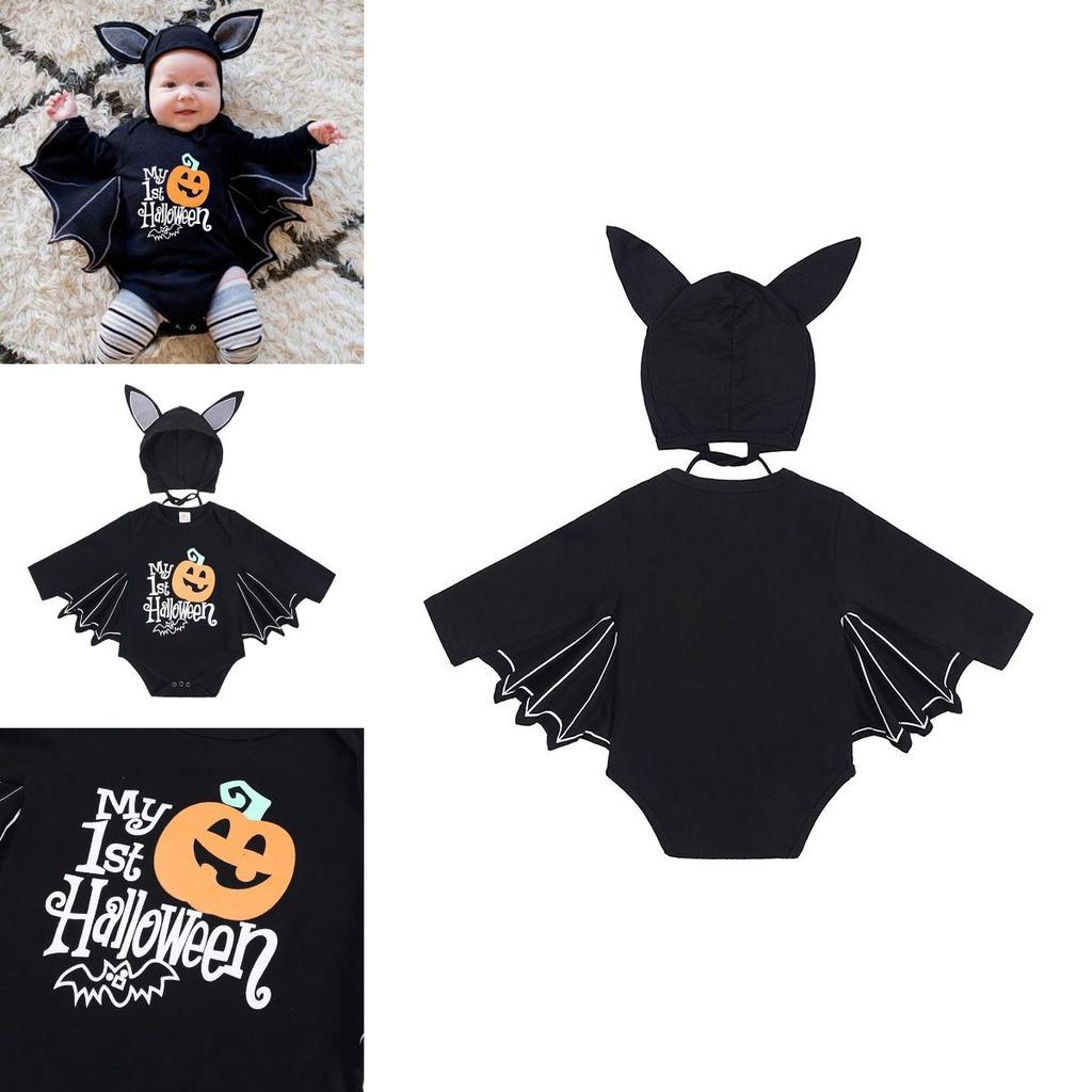 Adorable costume de chauve-souris Halloween Cosplay pour bébé garçon fille tout-petit, ensemble barboteuse avec chapeau