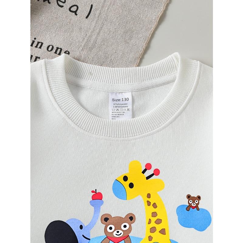 European sizes Kids' Crewneck Sweatshirt Cute Animals On Cloud Pattern , Sportswear And Casual Wear, Soft And Comfortable, Children's Clothing