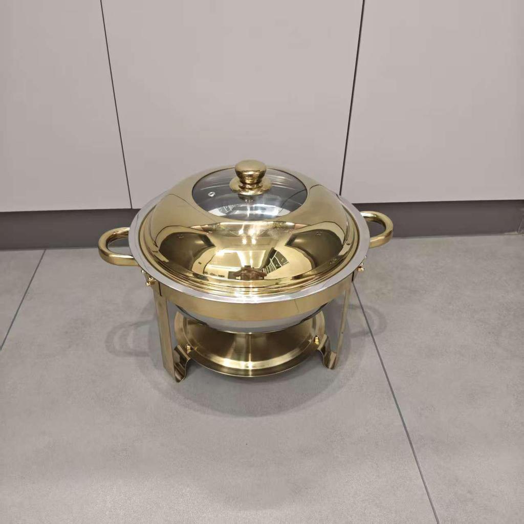 Golden Stainless Steel Buffet Warmer - Hotel Round Alcohol Food Heater