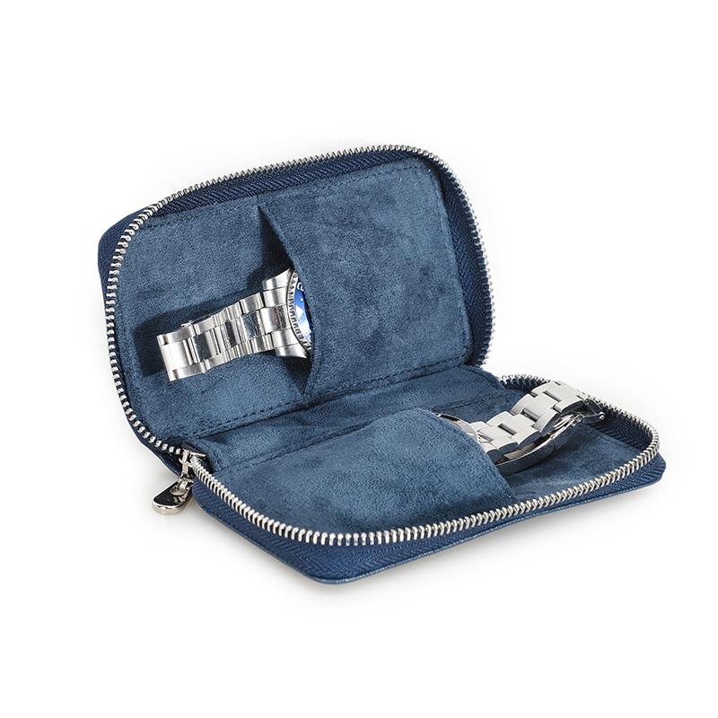 Handmade Genuine Leather 2 Slots Watch Case for Women Zipper Men Watch Storage Pouch Watch Collection Display Box Travel Watch Bags