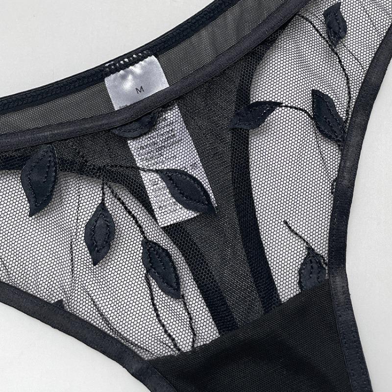 Women's Summer Ultra Thin Mesh Embroidery See Through Hot Breathable Thong Panties