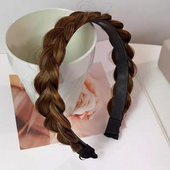 Wig Headband Anti-Slip Tooth Design Fluffy Fishbone Braid Texture Hair Hoop
