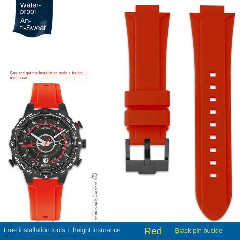 Bracelet de montre convexe Bracelet en silicone pour timex T2N738 T2N739 T2N720 T2N721 T49706 Bracelet de montre à boucle déployante Bracelet en caoutchouc 24X16mm