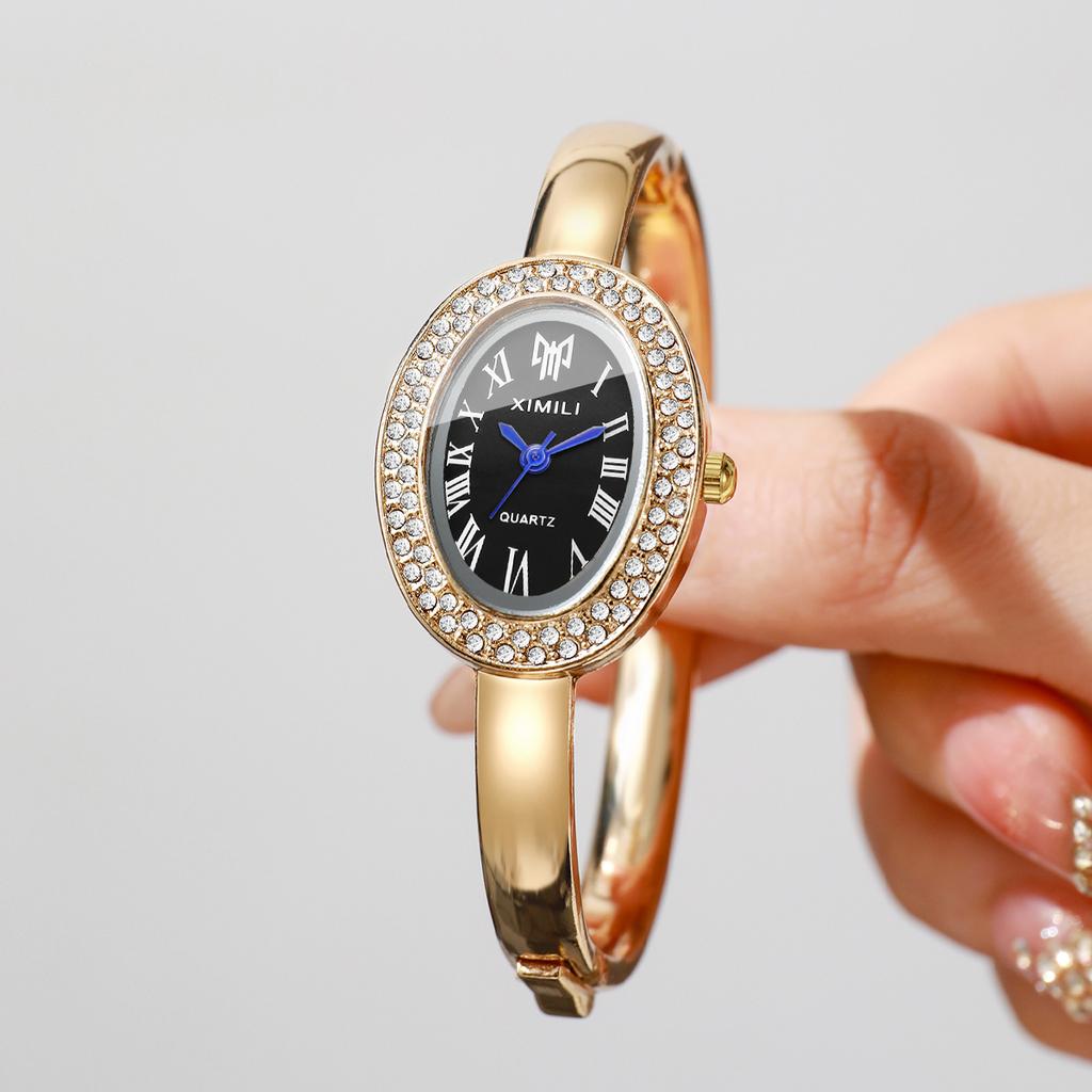 Fashion Oval Roma Dial Women Quartz Watch Elegant Rhinestone Bracelet Bangle Strap Ladies Wristwatch Reloj Mujer