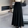 Mermaid Long Women's Autumn Winter Knitted Pleated Midi Skirt Elastic High Waist Slim-Fitting Draping A-Line Bodycon Skirt