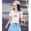 Shang Jing Women's 3D Letter Print Round Neck T-Shirt