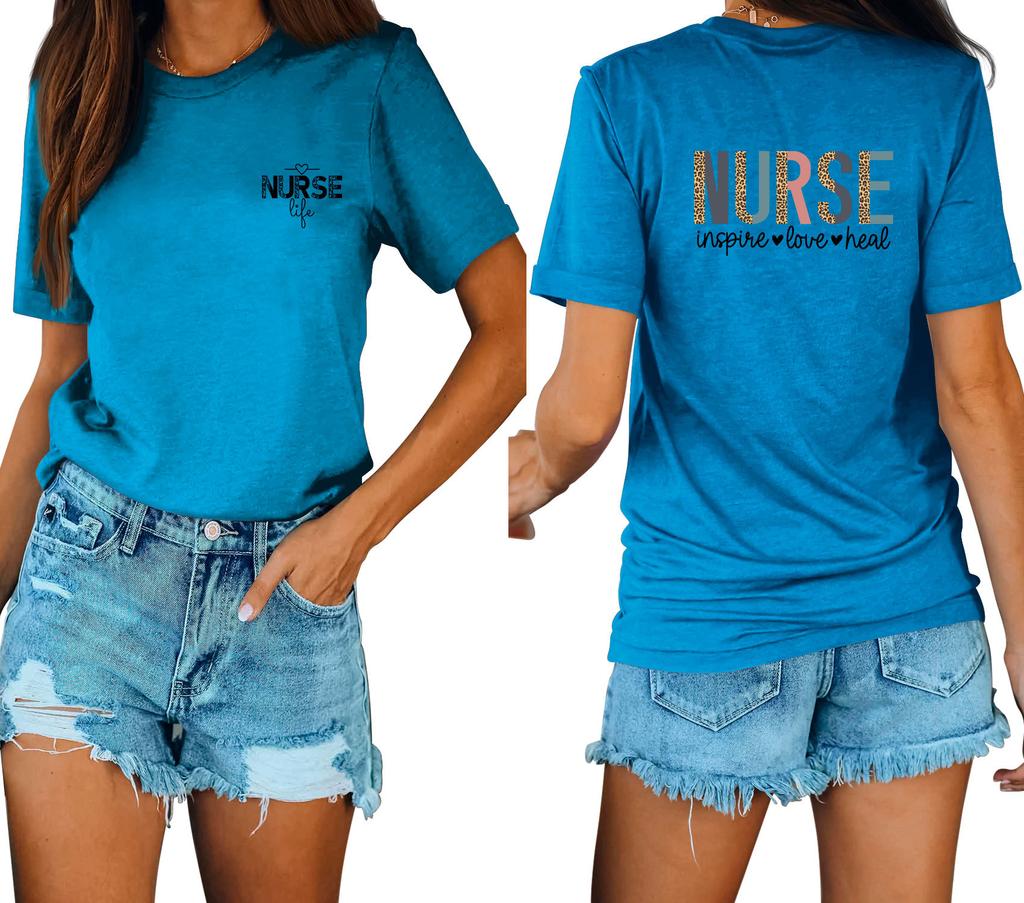 Casual fashion front and rear printing loose round neck short sleeves