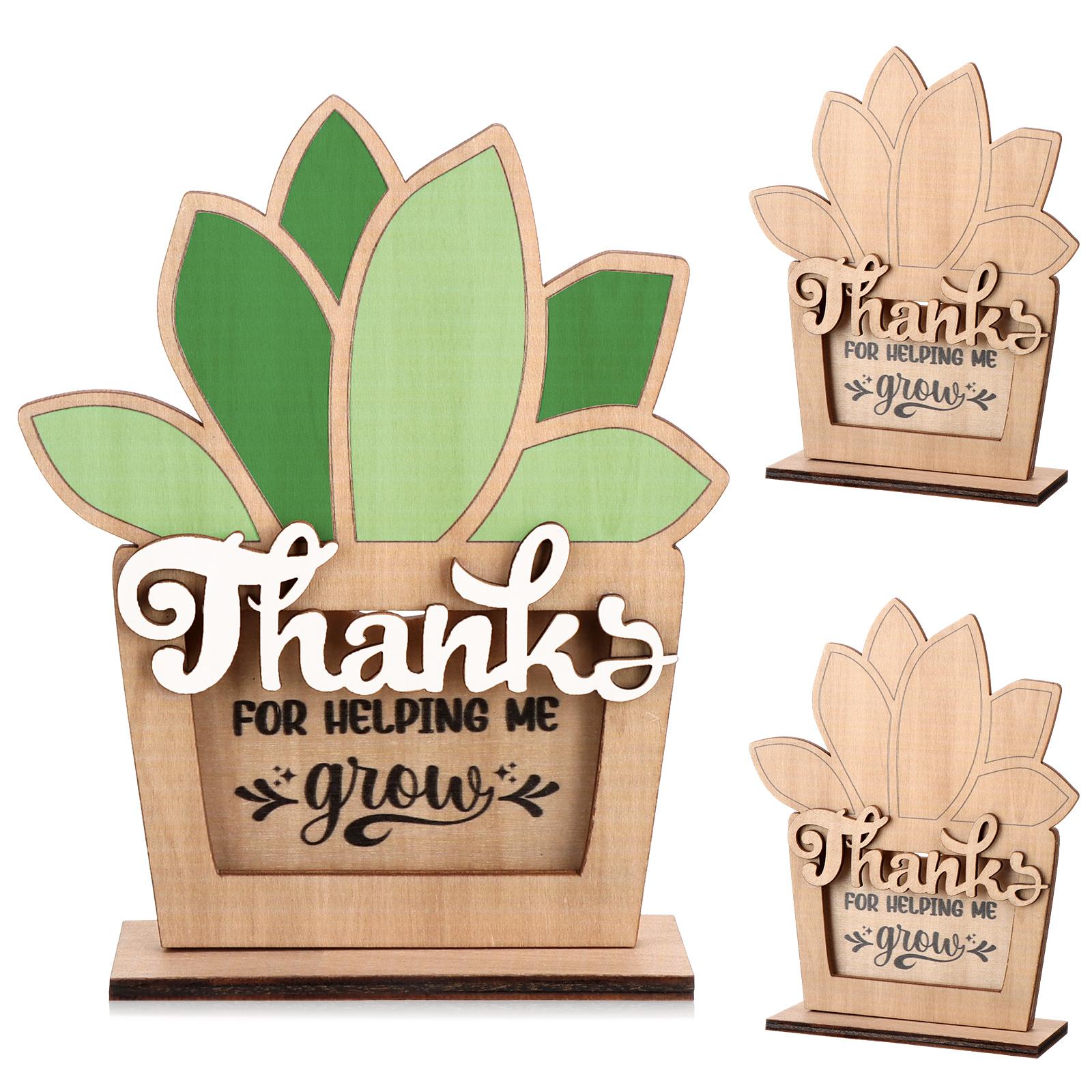 

2 Pcs Card Holder Thank You For Helping Me Grow Gifts Teacher Appreciation Gift Wooden Watercolor Succulent Card Holder For Teac коричневый