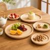 Round Rubber Wood Snack Dish Wooden Snacks Cake Fruit Plate Breakfast Food Fruits Bread Dessert Container Tea Mat Snacks Dish