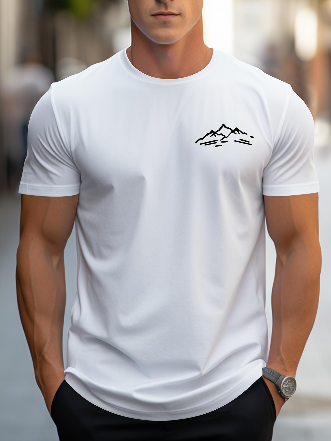 Men S Round Neck Short Sleeve T-Shirt with Mountain Print XL