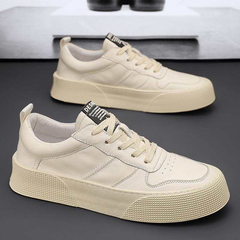 Men's 2025 Casual Breathable Leather Shoes - Trendy Korean Style with Thick Soles for Sporty Fashion