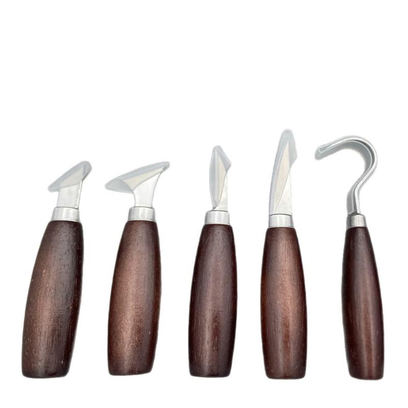 Conjunto de 5 Ferramentas para Escultura em Madeira Cabo de Carvalho Faca Curva Para Artesanato Ferramentas Para Escultura Manual em Madeira Afiado Portátil Cor de Madeira Natural
