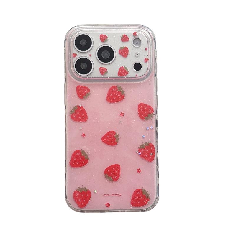 Glitter Strawberry Case for iPhone 17 Pro Max | Compatible with Apple 15, Fresh 14/16/17 Styles