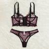 Women Sheer Mesh Lingerie Set with Embroidered Heart Pattern Adjustable Straps Underwire Bra and Matching Panties Lingerie Set for Intimate Wear